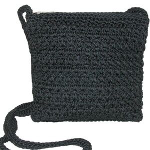 Women’s Crochet Black Crossbody Handbag. Cute Summer Beach Purse